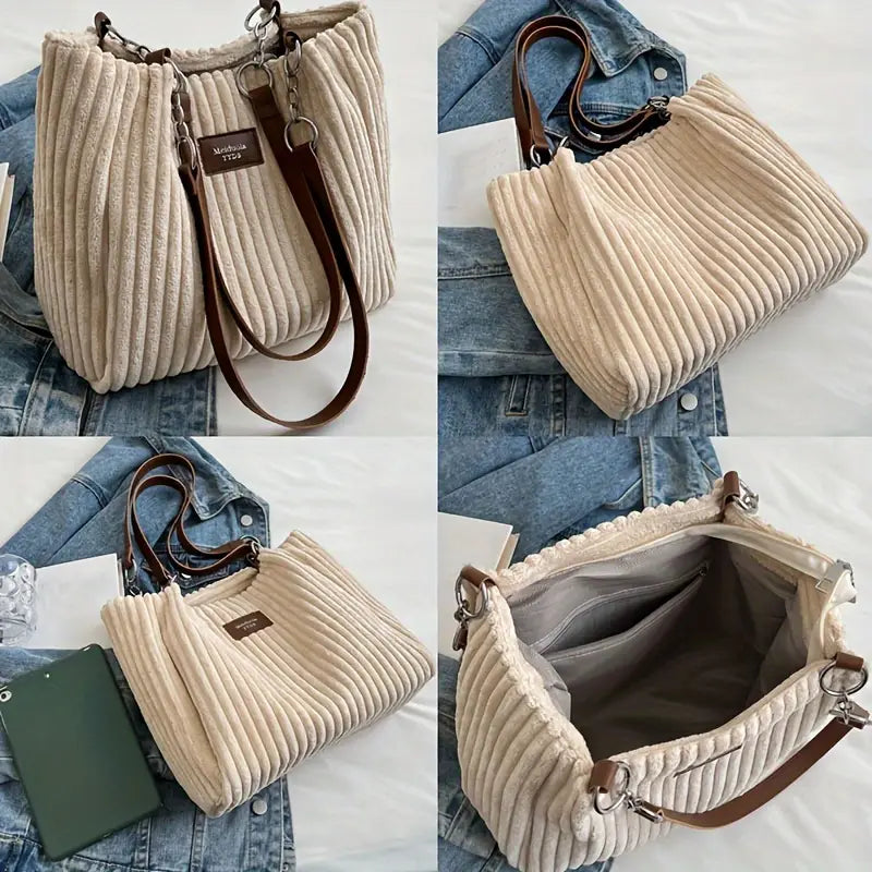 Elegant Fløjls Tote Taske – Skandinavisk Stil & Stor Kapacitet
